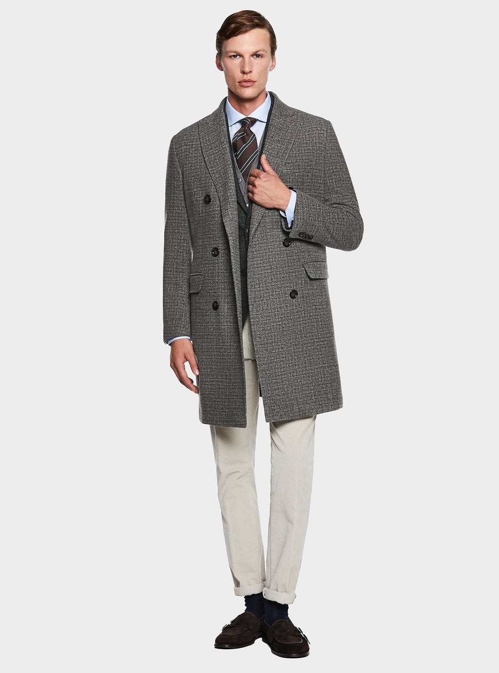 Zweireihiger strukturierter Wollmantel