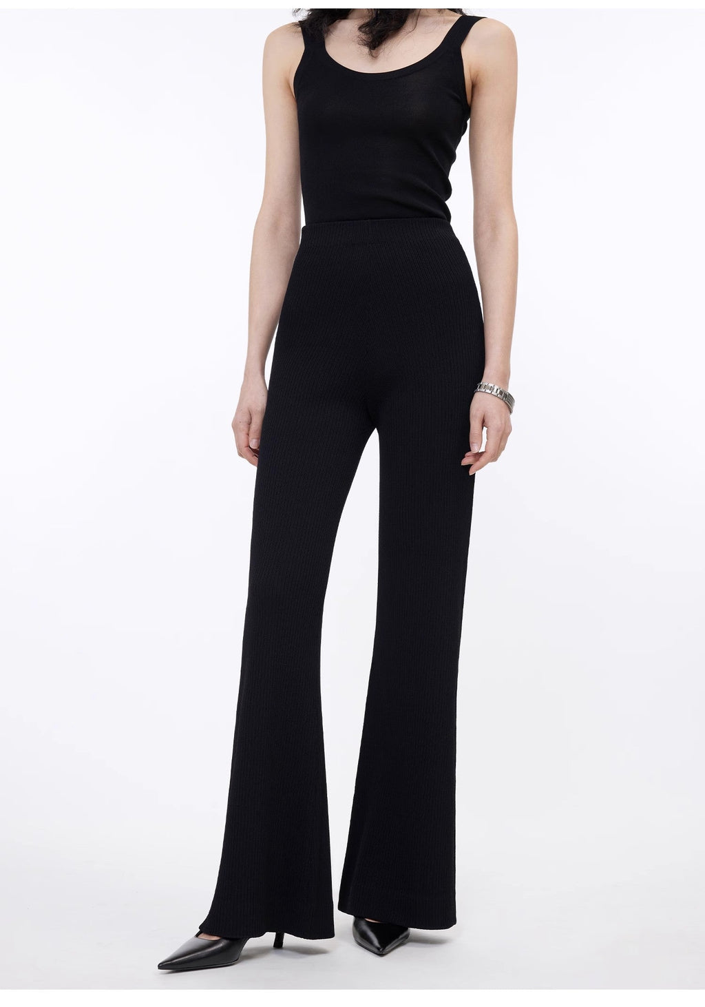 Knitted bootcut trousers, glutinous rice trousers, pit striped casual trousers-4