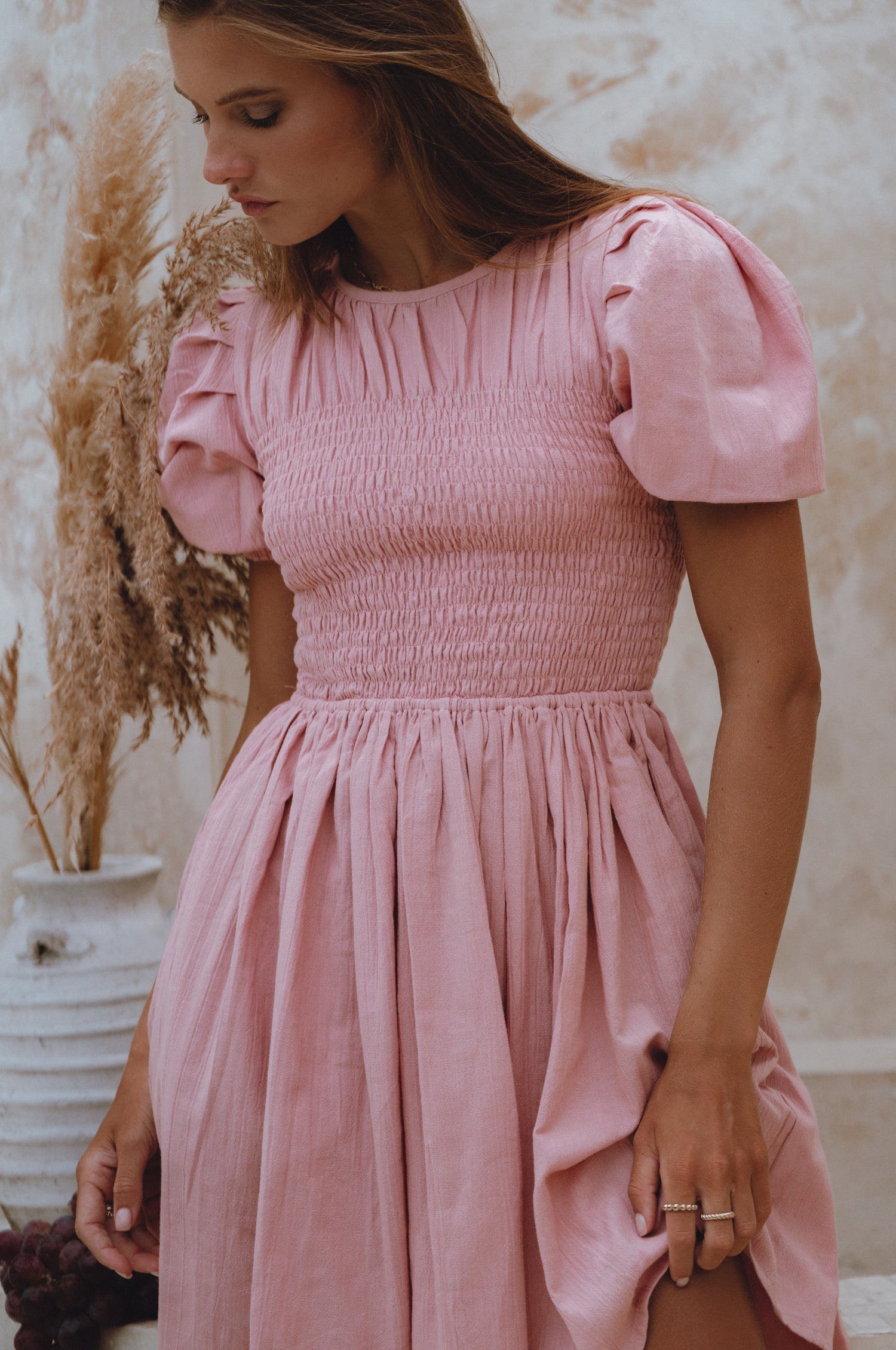 Elodie Smocked Leinen Mini Kleid