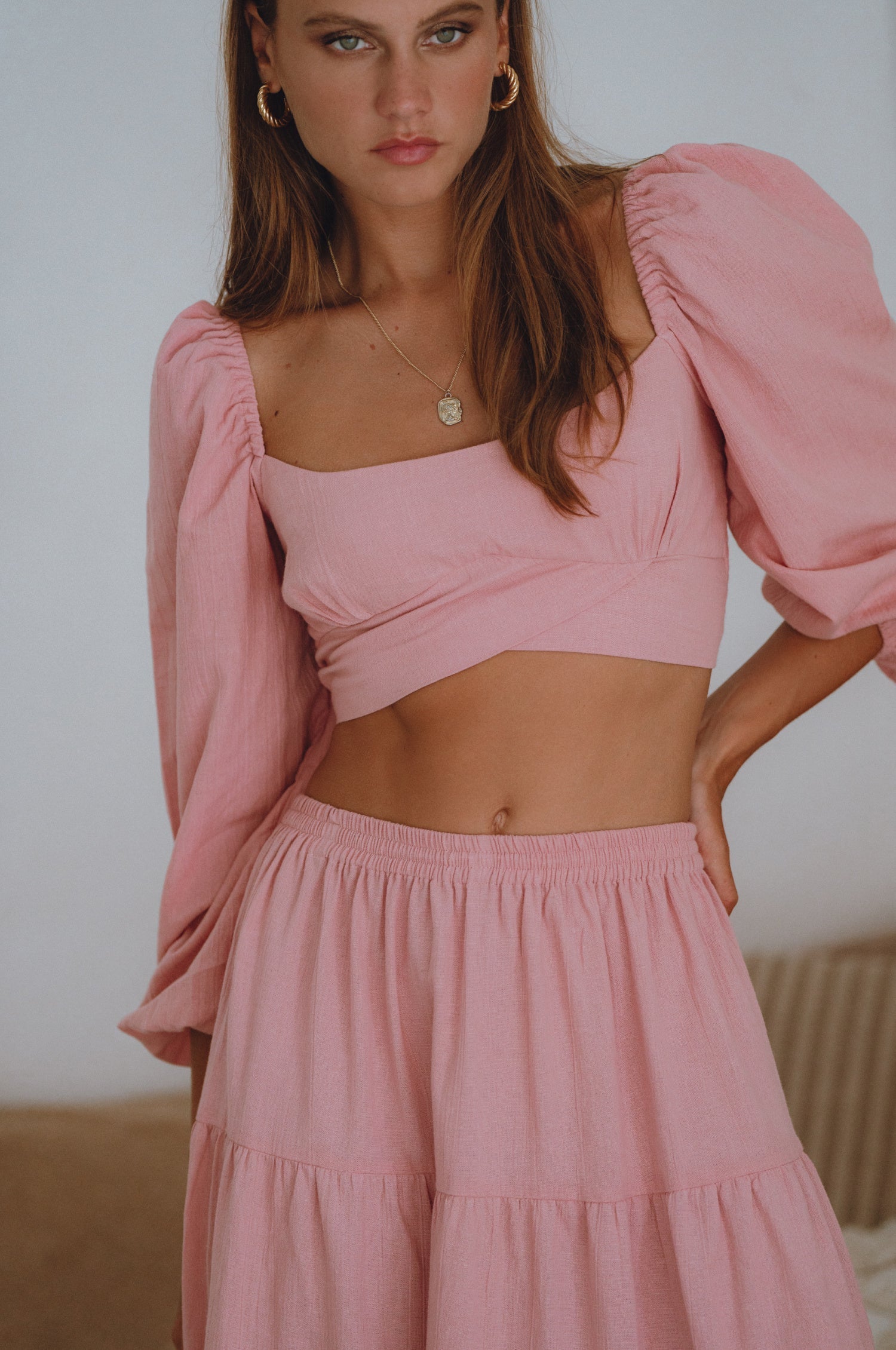 Helsa Langarm Leinen Top