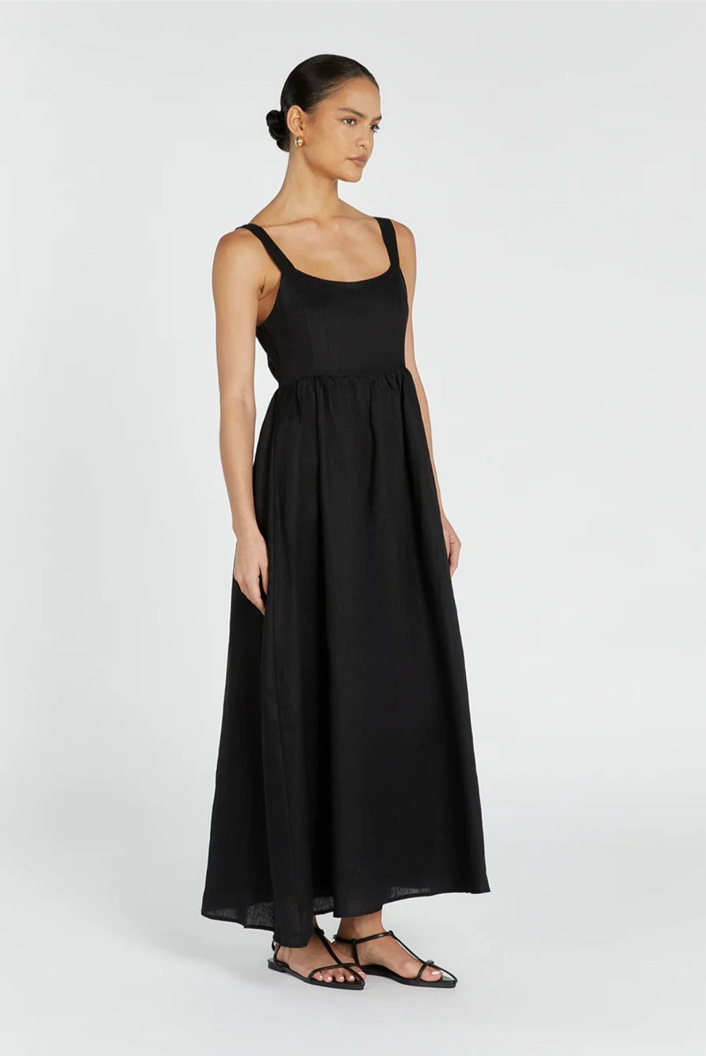 Black Linen Dress with Straps-2