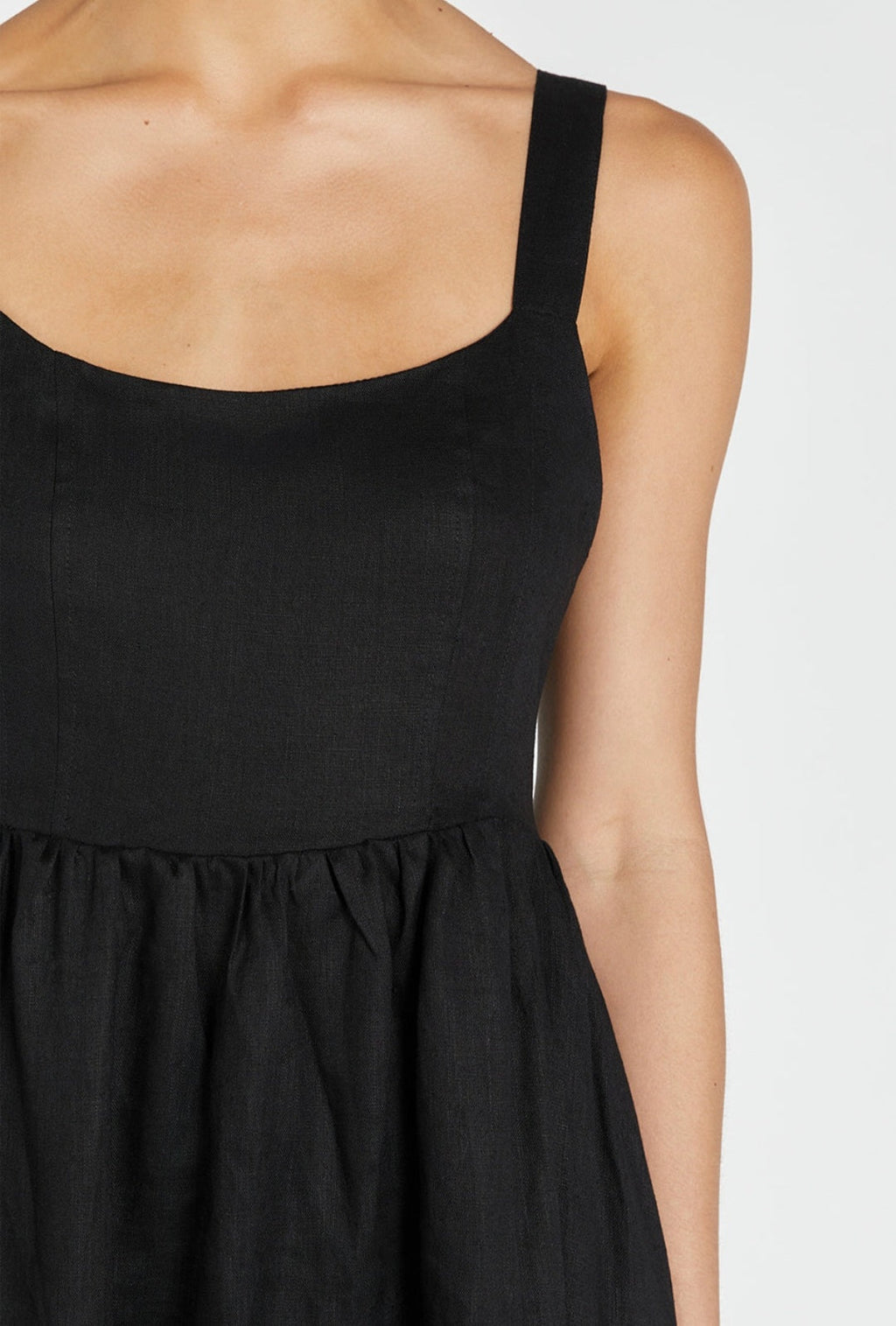 Black Linen Dress with Straps-4